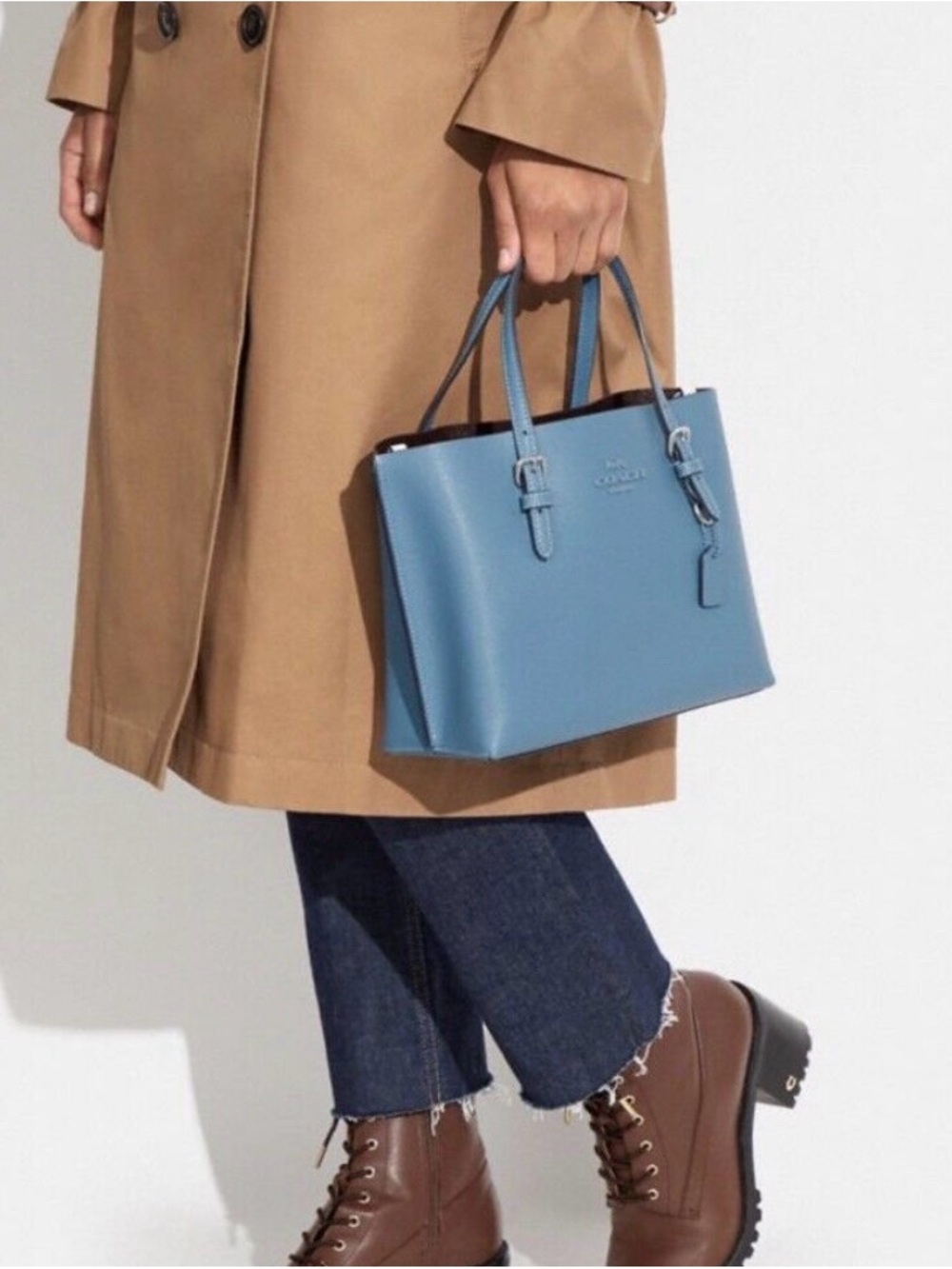 Coach Light Blue Leather Satchel with Top Handles